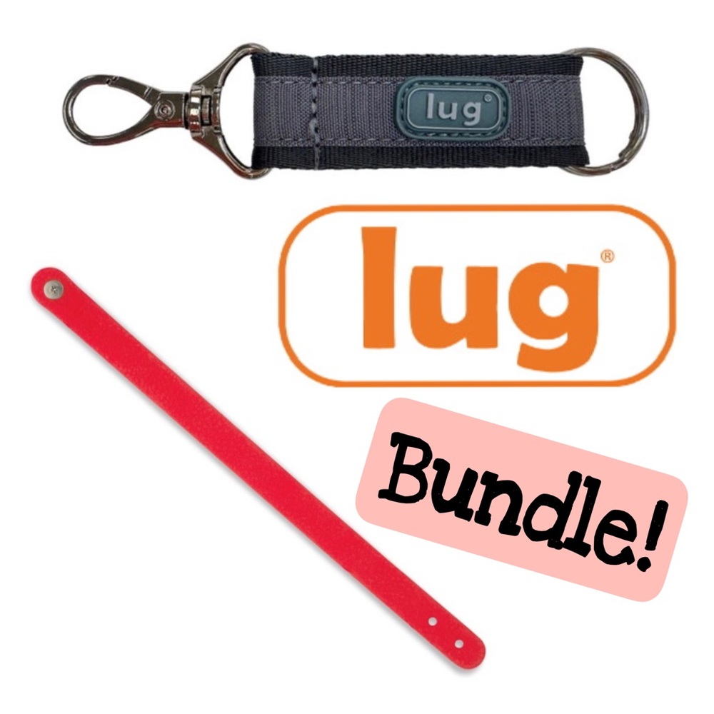 Lug Link Brushed Grey Key Ring & Poppy Red Sparkle Band Bundle New